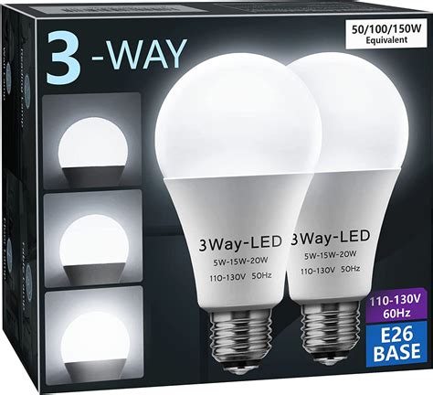 3 Way Led Light Bulbs 50 100 150w Equivalent Daylight White A21 Bulbs