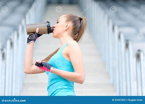 Healthy Fitness Girl Drinking Protein Shake Woman Drinking Sports