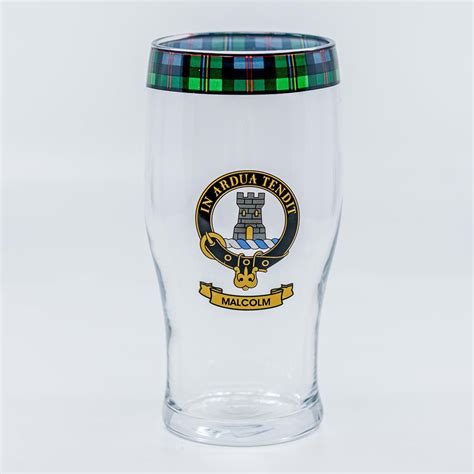 Malcolm Clan Crest Pint Beer Glass Scottish Shop Macleods