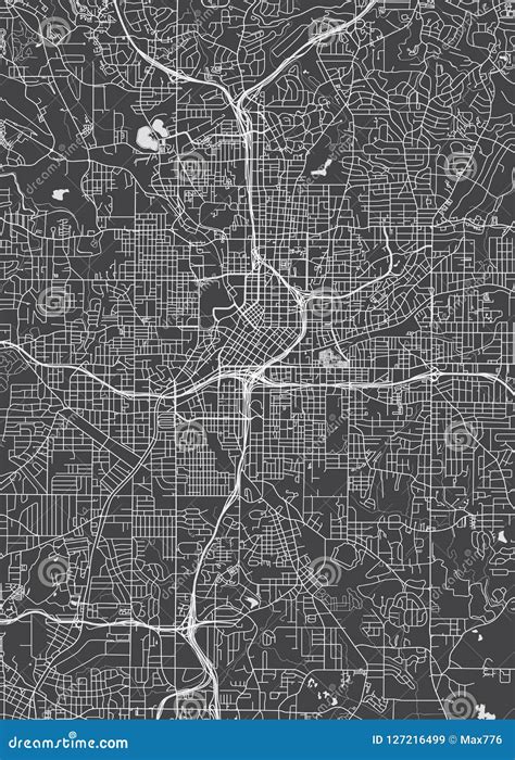 City Map Atlanta Monochrome Detailed Plan Vector Illustration Stock