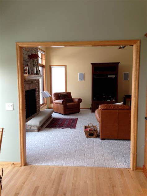 My living room currently is that green with brown/yellow undertones from the 90s. Need ideas for paint color, oak trim