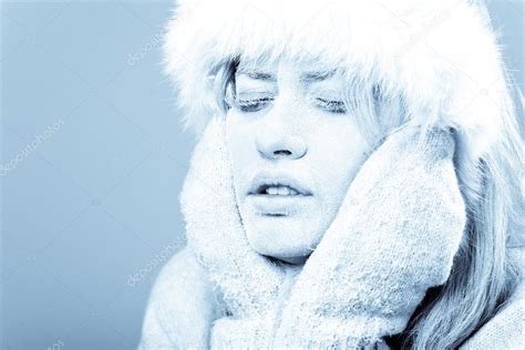Frozen Chilled Female Face Covered In Ice — Stock Photo © Nick