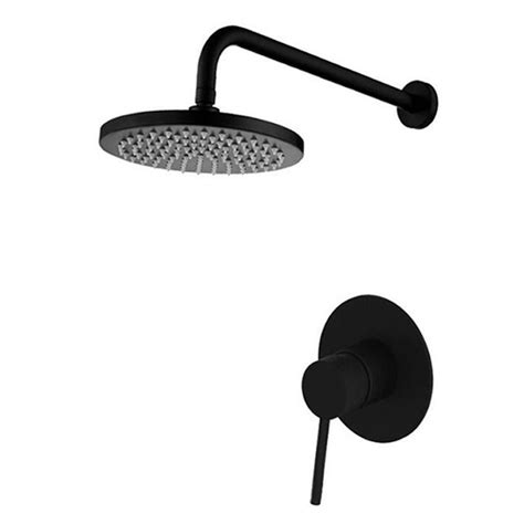 Black Modern Shower Set With Round Shower Head Arm And Concealed Mixer