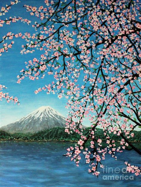 Mount Fuji Cherry Blossoms Painting By Sheena Kohlmeyer Fine Art America