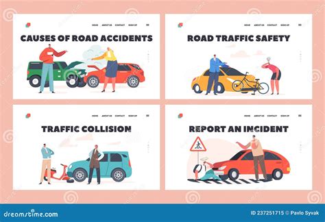 Car Accident With People On Road Landing Page Template Set Broken