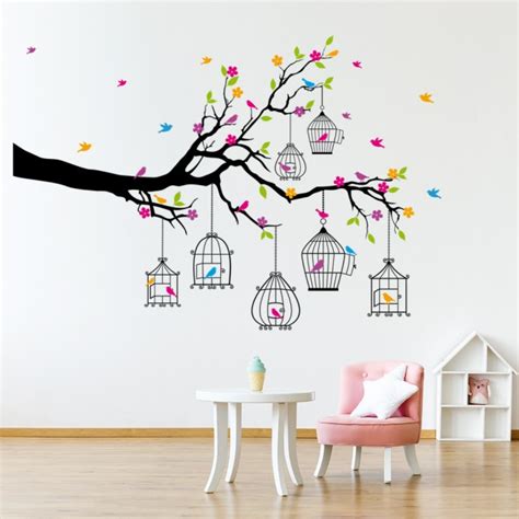 Floral and tree wall decals are pretty and charming without being for more teen bedroom decorating ideas, read the monthly wall decal world blog! Branch & Bird Cages Wall Sticker Animal Tree Wall Decal ...