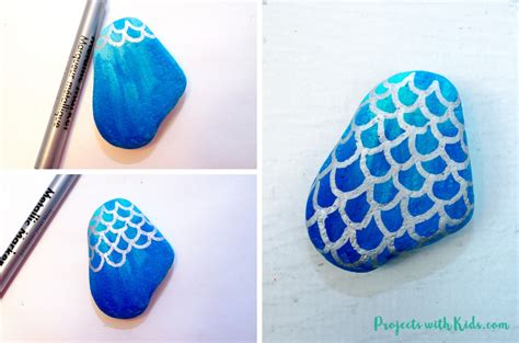 How To Draw Mermaid Scales On Painted Rocks Projects