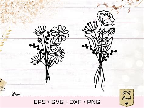 Wildflower Bouquets Svg Wild Meadow Flowers Svg Art For Etsy