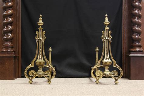 Brass Embossed Antique Fireplace Andirons