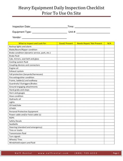 Printable Equipment Inspection Checklist Template Free Printable