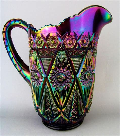 Imperial ~ Diamond Lace Carnival Glass Spectacular Purple Pitcher Cut Glass Glass Art