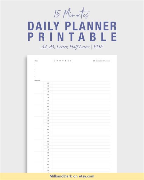 15 Minute Day Planner Template Printable Pdf Download