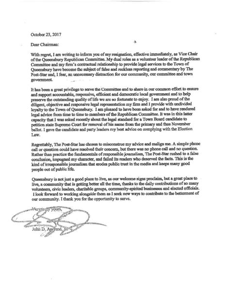 Chairman Resignation Letter - Sample Resignation Letter