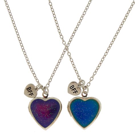 Best Friends Mood Heart Locket Pendant Necklaces 2 Pack