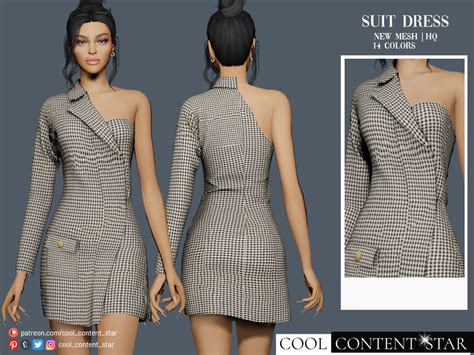 One Shoulder Suit Dress By Sims2fanbg At Tsr Sims 4 Updates