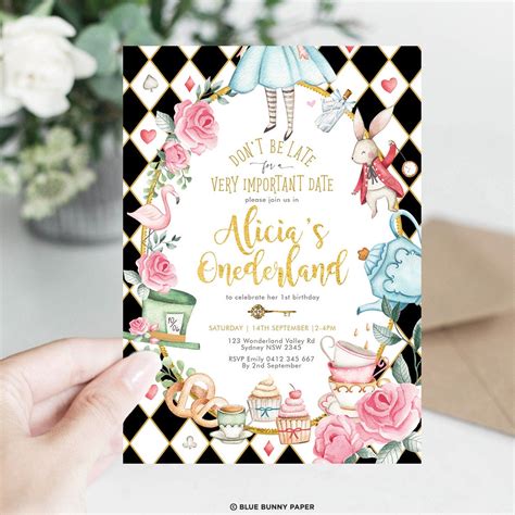 Alice In Wonderland Invitation Template Alice In Onederland Etsy