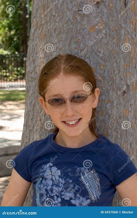 Outdoor Portrait Of Redhead Girl In Glasses Stock Photo Image Of