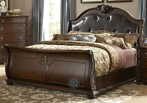 Hillcrest Manor King Genuine Leather Sleigh Bed From Homelegance