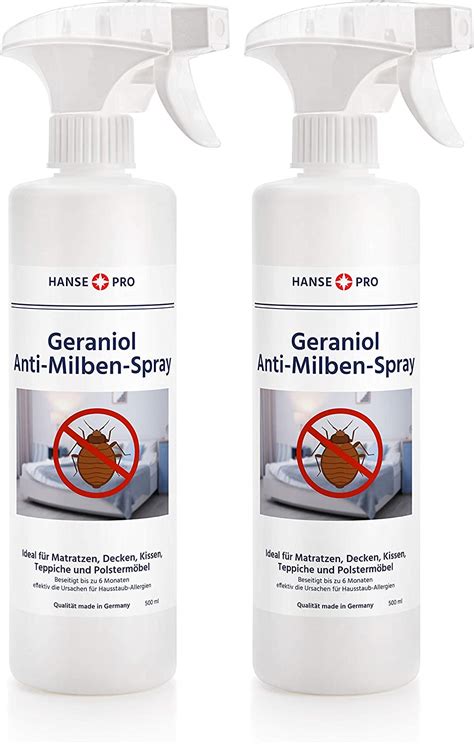 Hanse Pro Geraniol Anti Milben Spray 2 X 500 Ml I Hausstaub Milben Spray I Milbenschutz I Anti