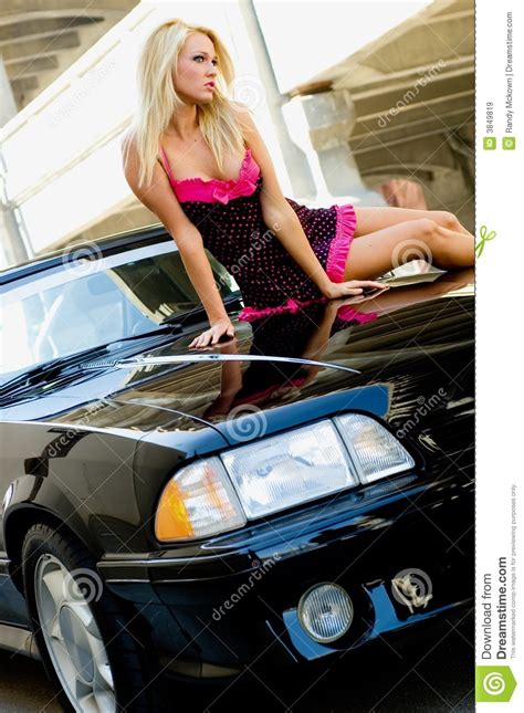 Sports Car Girl Blonde Stock Image Image Of Woman Clothes 3849819