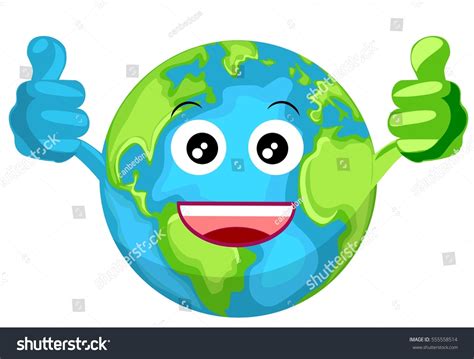 Cartoon Smiling Happy Earth Giving Double Stock Illustration 555558514