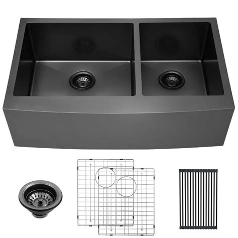 Get free shipping on qualified farmhouse kitchen sinks or buy online pick up in store today in the the versatile undermount format can be installed as floating sink or flush beside kitchen cabinetry. LORDEAR Stainless Steel 33 in. Gunmetal Black Double Bowl ...