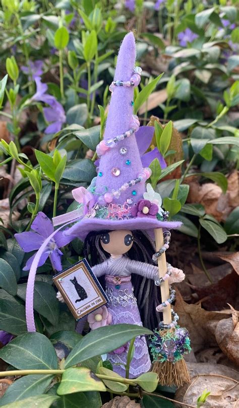 Pale Lavender Witch Doll With Broom And Book Etsy