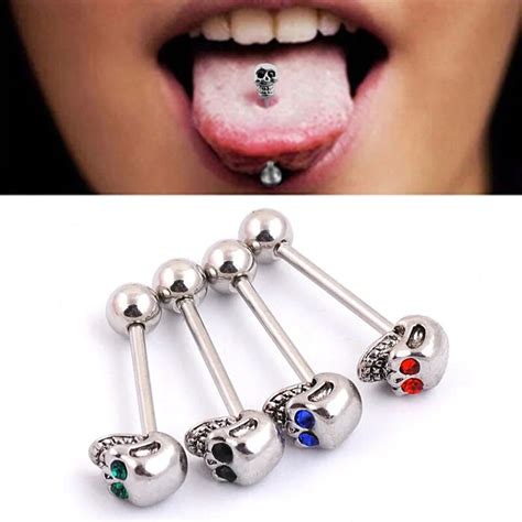 Sale 1pc Skull Skeleton Barbell Tongue Ring Silver Stainless Steel Stud