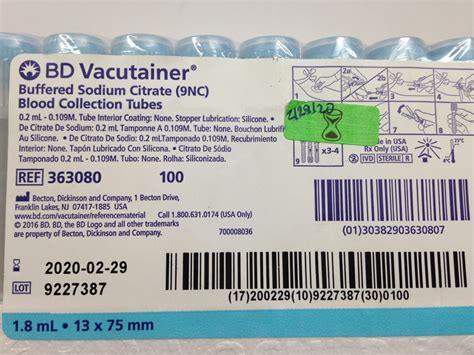 BD Vacutainer Buffered Sodium Citrate NC Blood Collection Tubes ML X Mm