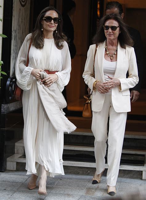 Angelina Jolies Striped Dress Stuns With Jacqueline Bisset In Paris