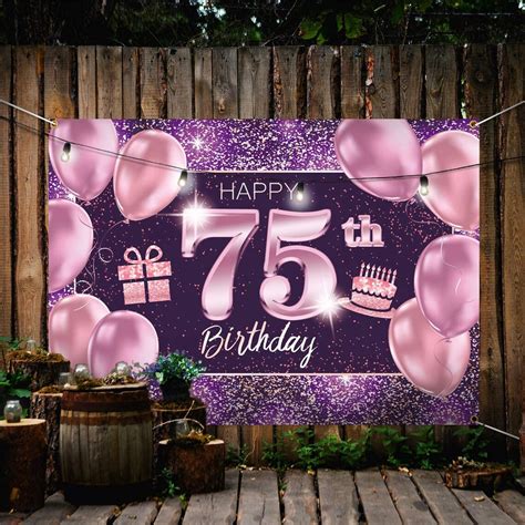 Happy 75th Birthday Backdrop Pink Photo Background Banner 75 Etsy