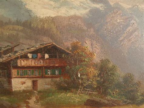 Swiss Art 19th Century Pair Of Antique Signed Oil Paintings Of Alpine