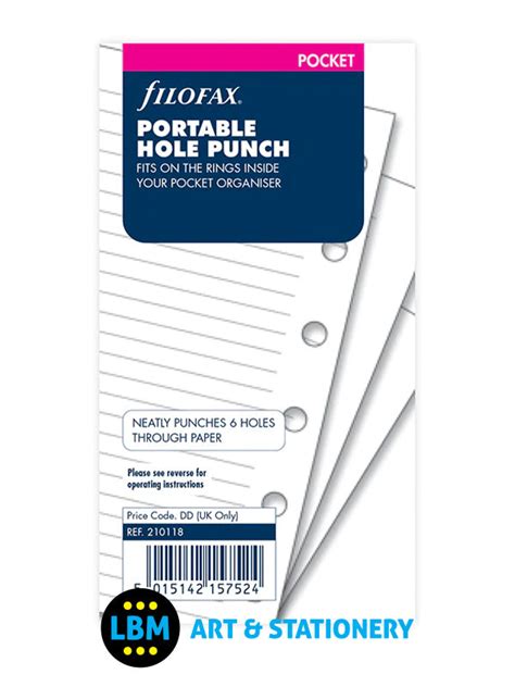 Filofax Pocket Organiser Hole Punch Refills Lbm Art And Stationery
