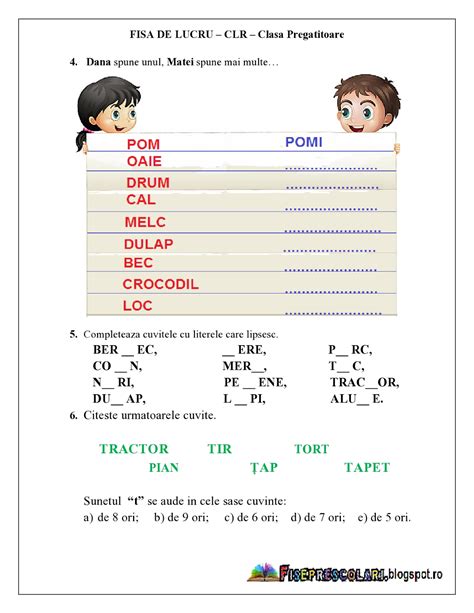 Fisa De Lucru Clr Clasa Pregatitoare Eu Spun Una Tu Spui Mai Multe