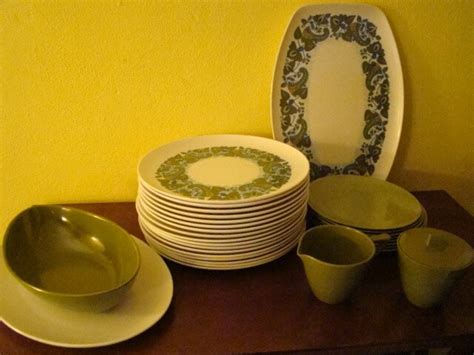 Set Of Vintage Patterned Melamine Dinnerware