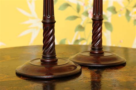Pair Of George Iii Mahogany Brass And Steel Candlesticks English