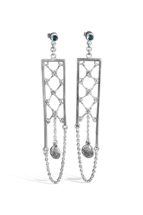 Nini And Ness Jewellery Net Chandelier Earrings With Blue Topaz Bullet