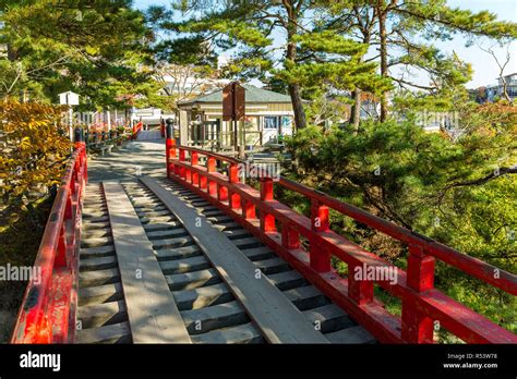 Japanese Red Bridge In Matsushima Stock Photo Alamy
