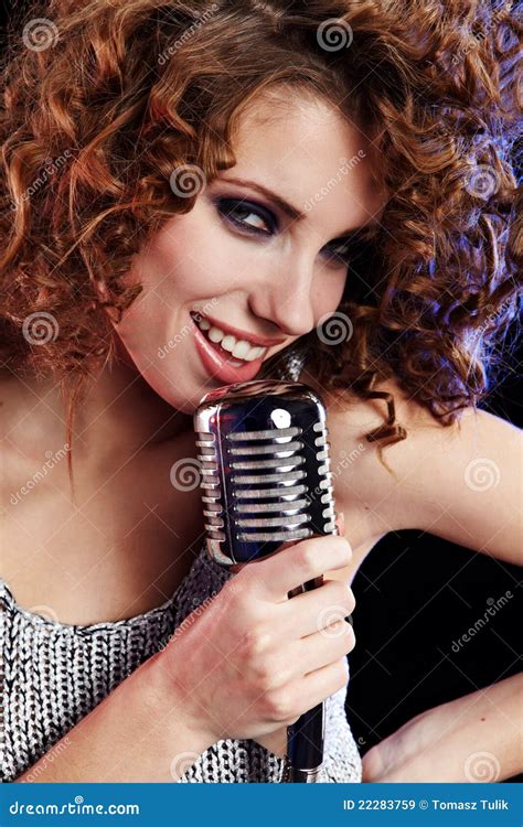Girl Singing In Retro Mic Stock Image Image Of Rocker 22283759