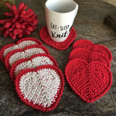 Heart Coasters Set Of Crochet Heart Coaster Cotton Etsy Crochet
