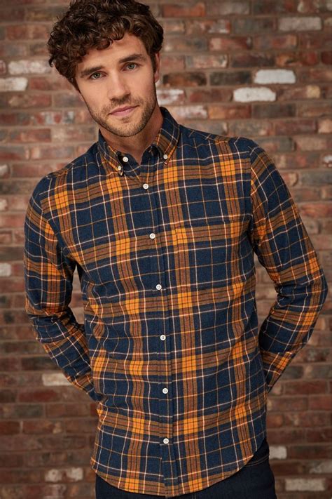 Mens Next Blueyellow Long Sleeve Flannel Check Shirt Blue Men