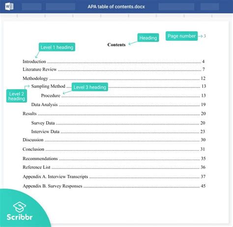 Go to the page where you wish to place your table of contents. How to Create an APA Table of Contents | Format & Examples ...