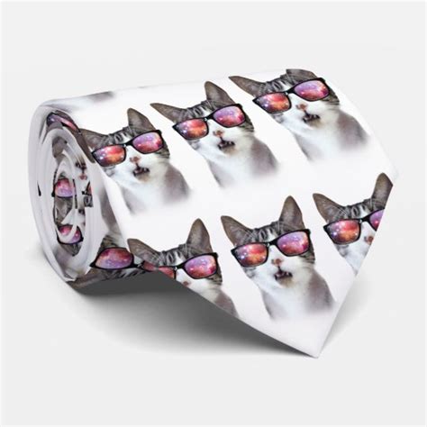 Hipster Galaxy Space Cat Lol Funny Tie