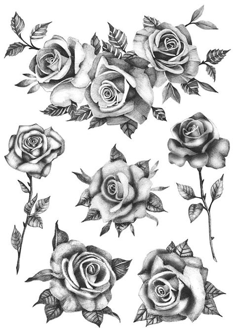 Roses Flower Set Set Of 6 Temporary Tattoo Realistic Roses Tattoo