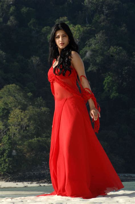 shruthi hassan looks gorgeous in red on beach beautiful indian actress cute photos movie stills