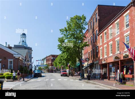 View Down Front Street In The Historic Town Of Bath Maine Usa Stock