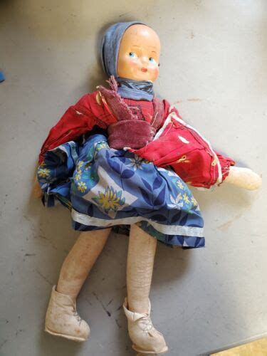 Vintage 14 Polish Cloth Sawdust Doll Celluloid Plastic Mask Hand Painted Face Ebay