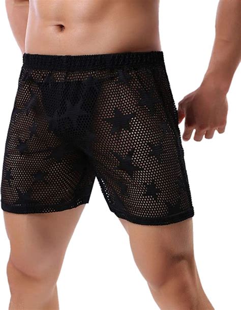 Kamuon Mens Sexy Mesh See Through Summer Beach Lounge Shorts Boxer