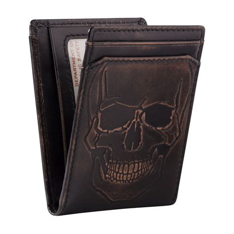 So the best money clip wallet is the solution to all these problems. SKULL Bifold Wallet Front Pocket Top Grain Leather Gift For Him Money Clip Cards #GiftforHim #B ...