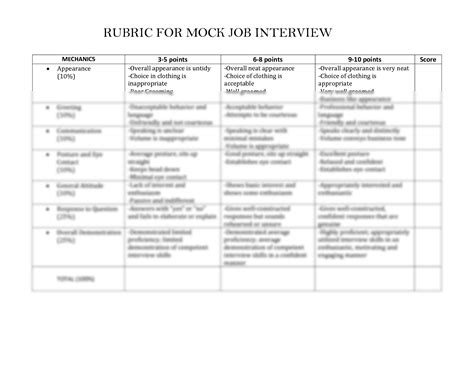 Solution Rubric For Mock Job Interview Studypool